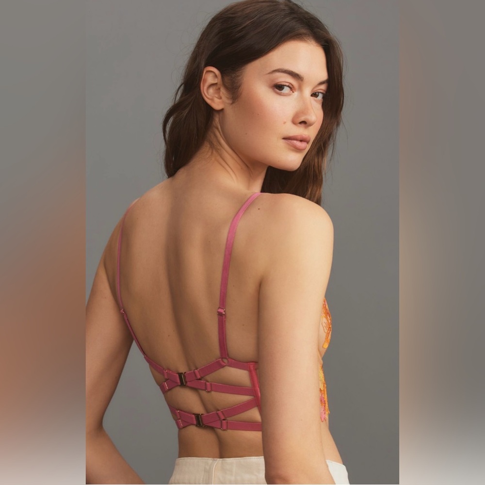 By Anthropologie Embroidered Floral Lace Corset Top - Picture 2 of 10